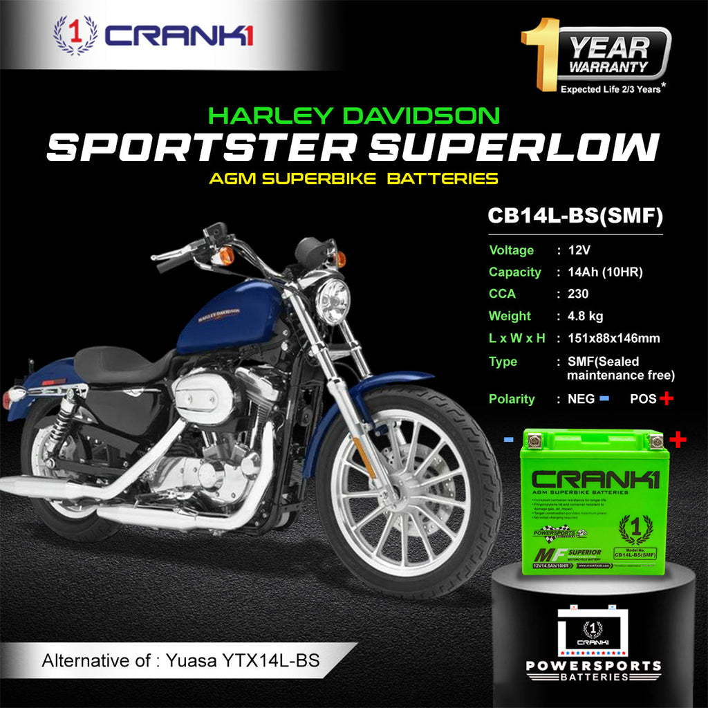 Battery For Harley Davidson Sportster SuperLow (2010-2025) - CB14L-BS - Factory Activated - CRANK1