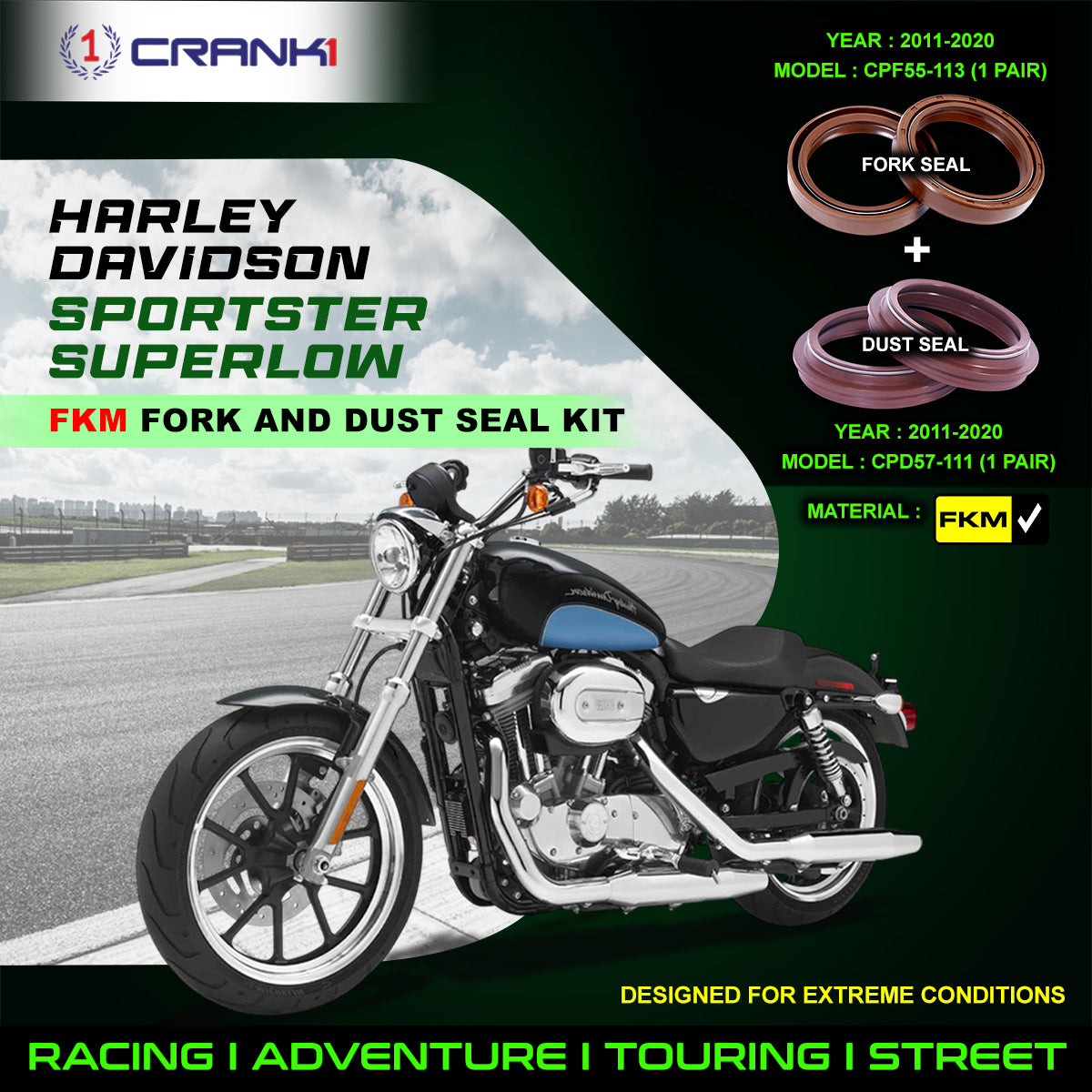 Fork And Dust Seals Kit For Harley Davidson Sportster SuperLow (2011-2020) - CRANK1