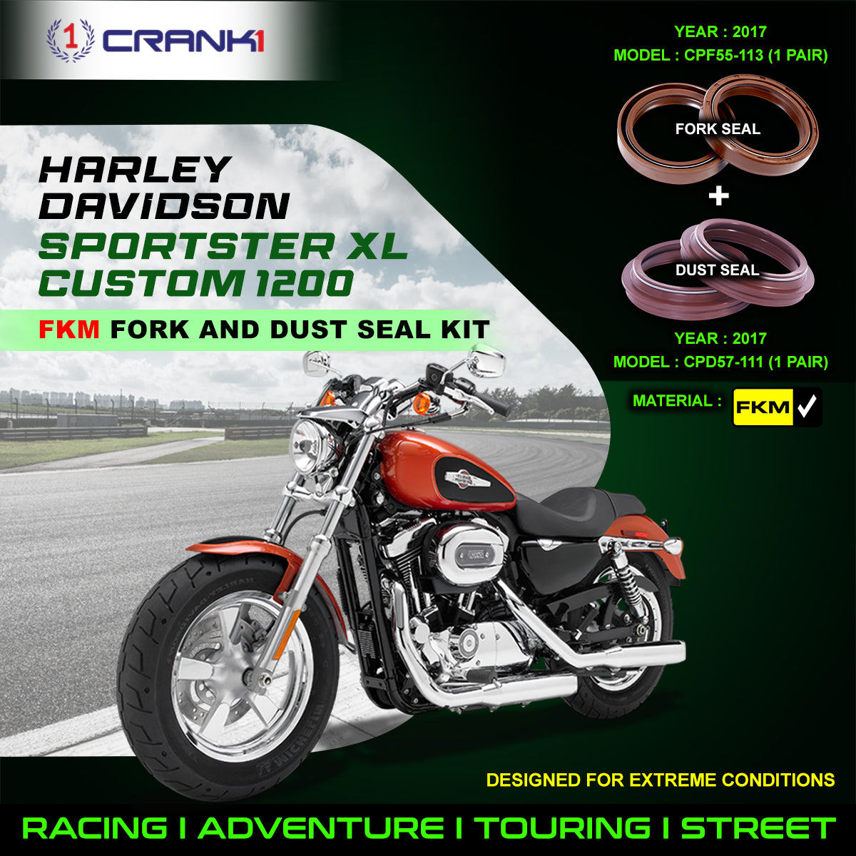 Fork And Dust Seals Kit For Harley Davidson Sportster XL Custom 1200 (2017) - CRANK1