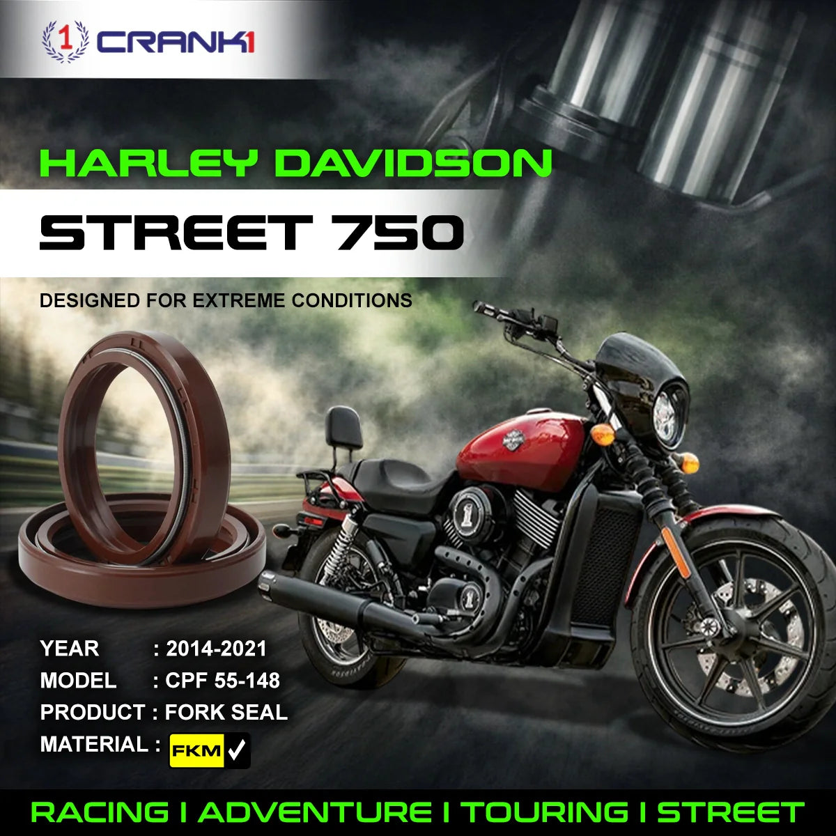 Fork Oil Seals Pair For Harley Davidson Street 750 (2014-2021) - CPF55-148 - CRANK1