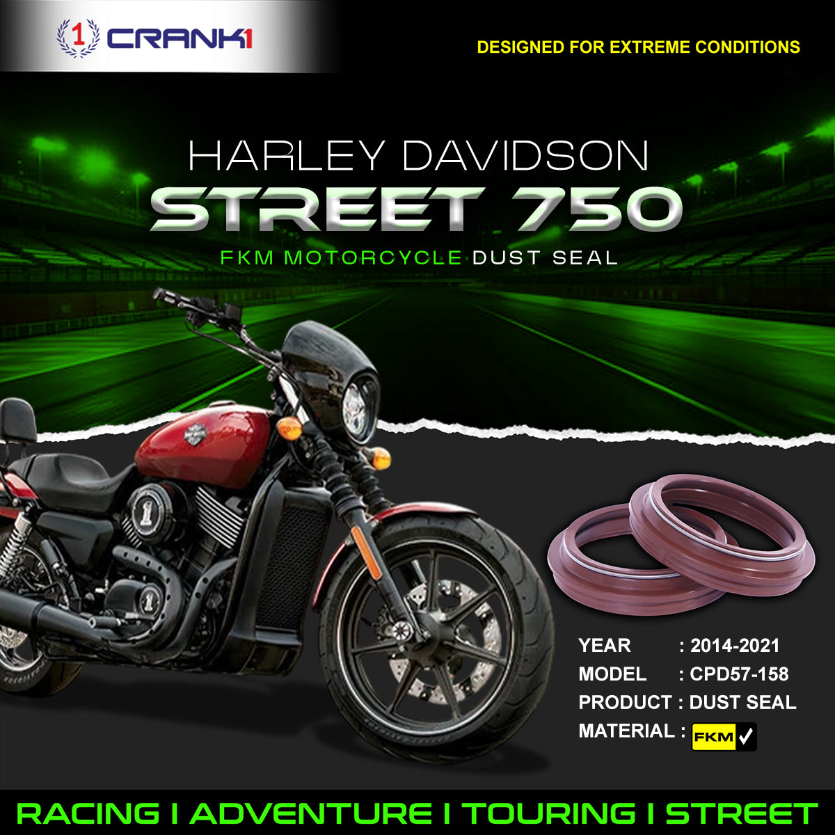 Fork Dust Seals Pair For Harley Davidson Street 750 (2014-2021) - CPD57-158 - CRANK1