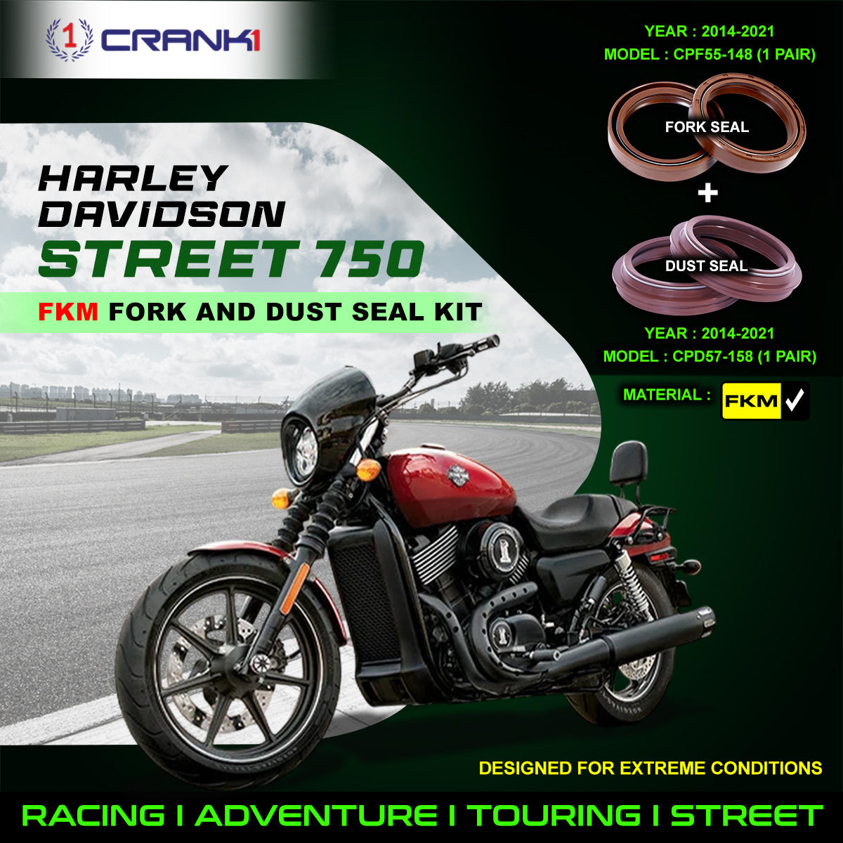Fork And Dust Seals Kit For Harley Davidson Street 750 (2014-2021) - CRANK1