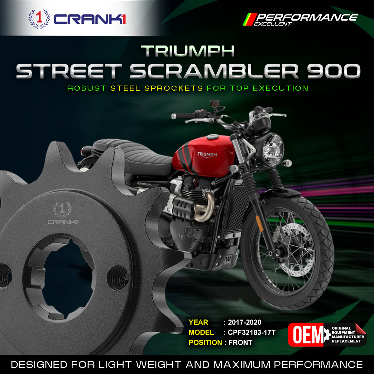 Sprocket For Triumph Street Scrambler 900 (2017-2020) - Front - CPF32183-17T - CRANK1