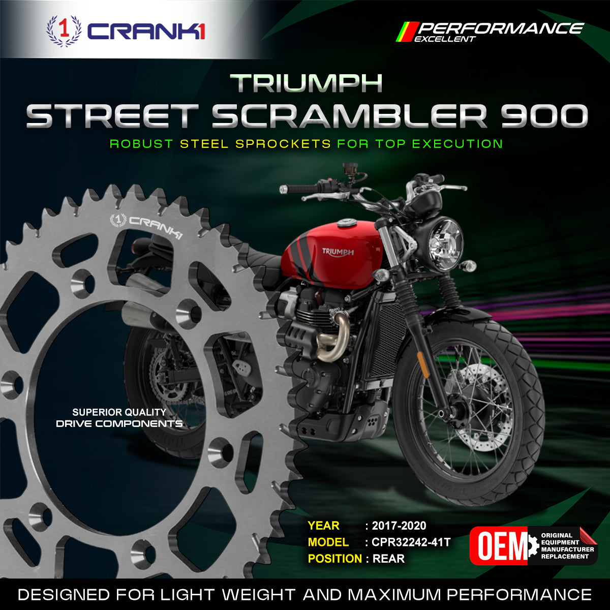 Sprocket For Triumph Street Scrambler 900 (2017-2020) - Rear - CPR32242-41T - CRANK1