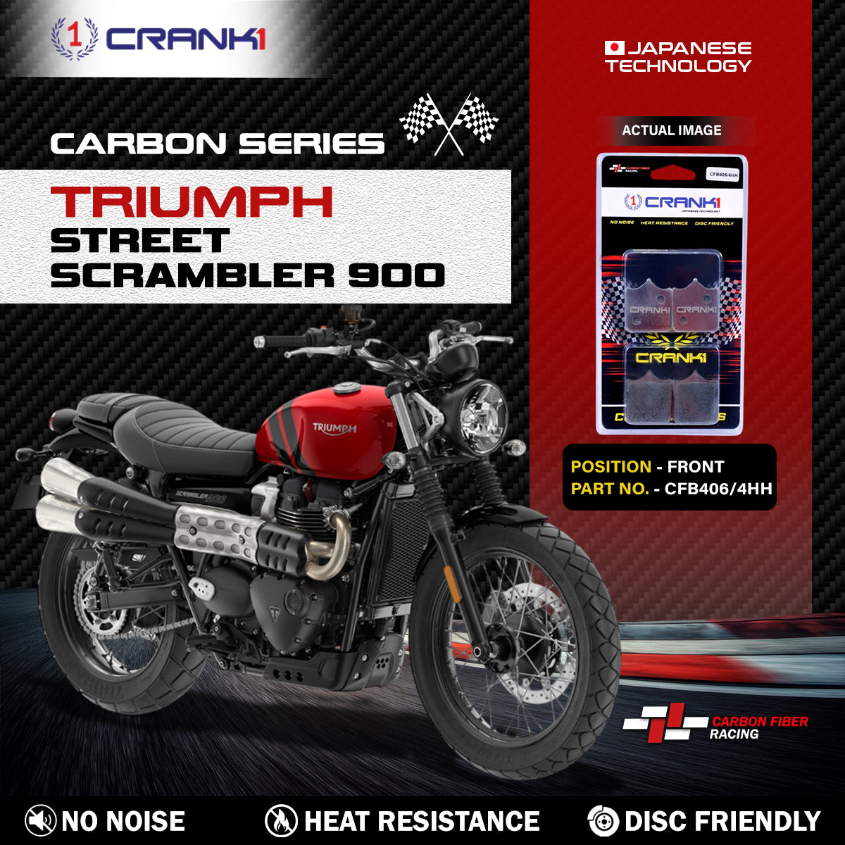 Carbon Brake Pads For Triumph Street Scrambler 900 - Front - CFB406/4 - 1 Set - CRANK1