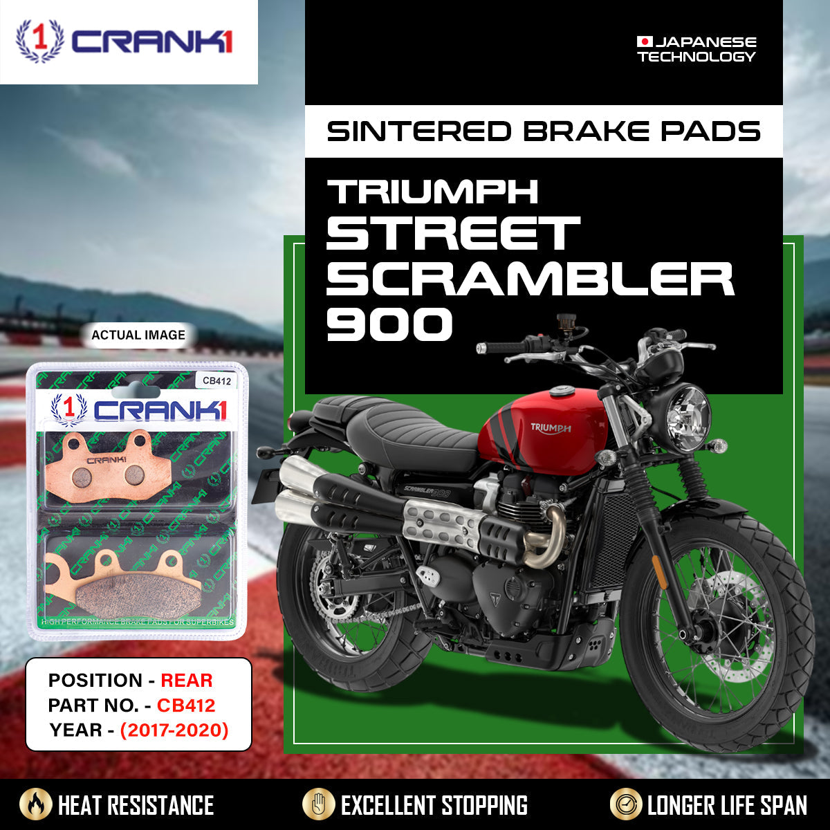 Sintered Brake Pads For Triumph Street Scrambler 900 (2017-2020) - Rear - CB412 - 1 Set - CRANK1