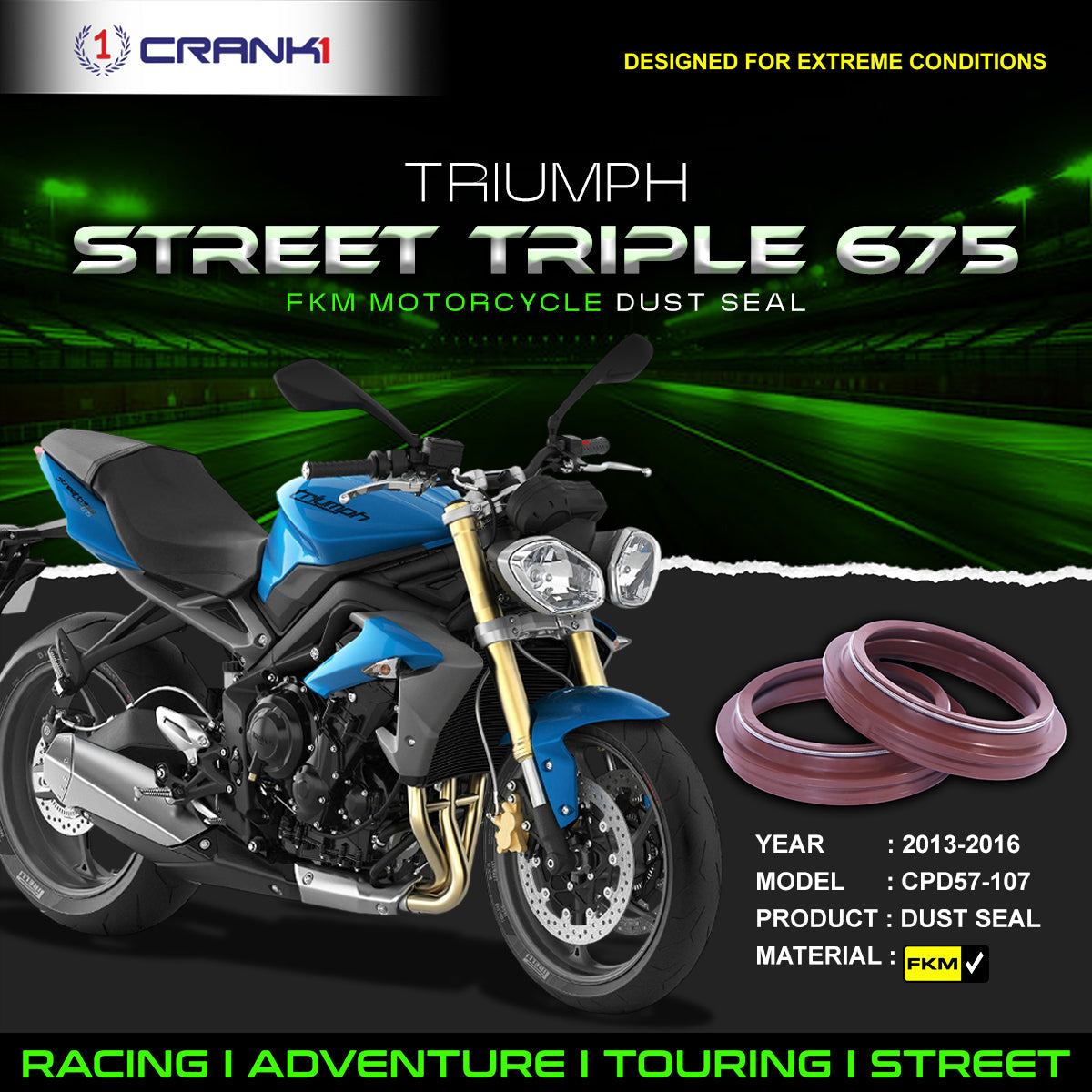 Fork Dust Seals Pair For Triumph Street Triple 675	(2013-2016) - CPD57-10 - CRANK1