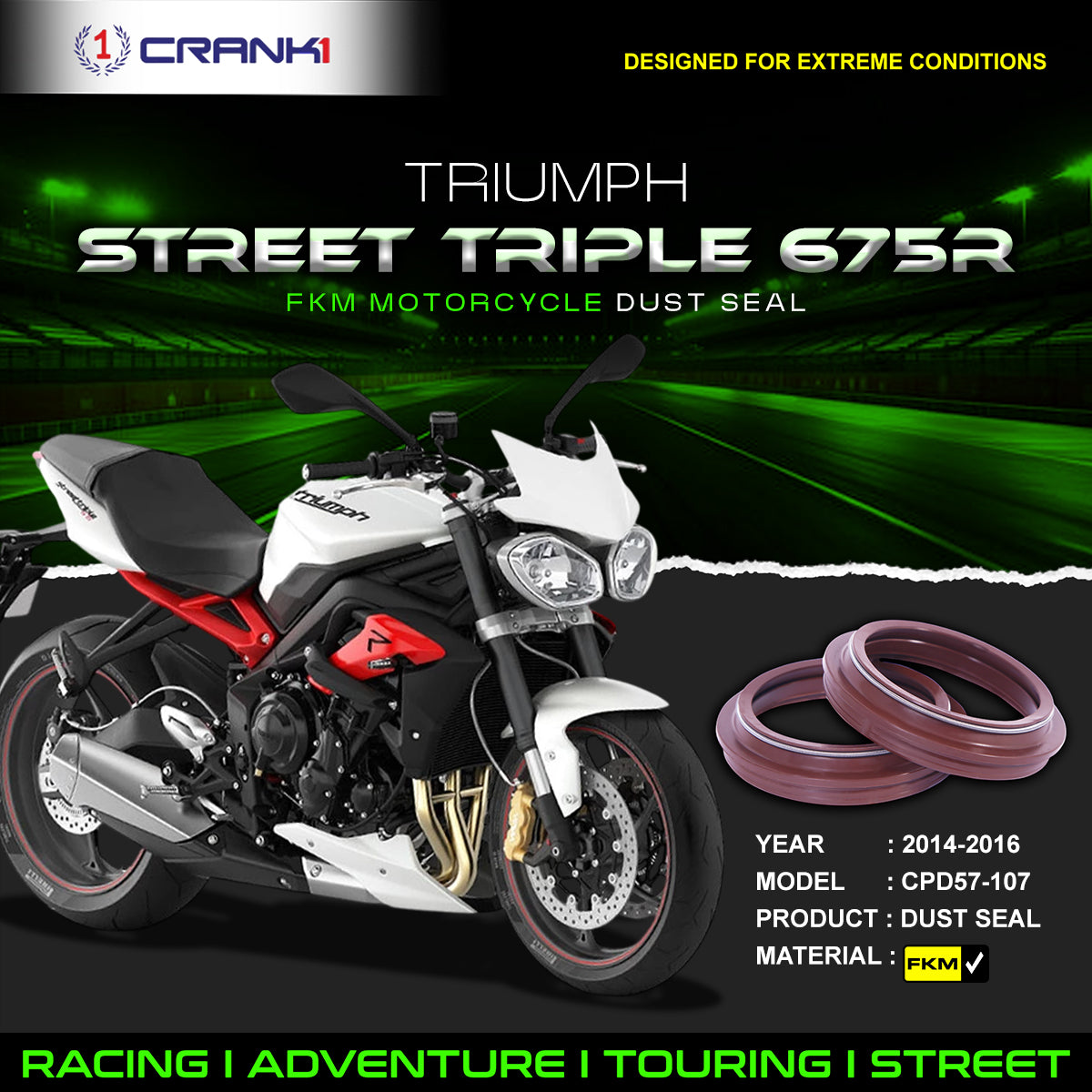 Fork Dust Seals Pair For Triumph Street Triple 675 R (2014-2016) - CPD57-107 - CRANK1