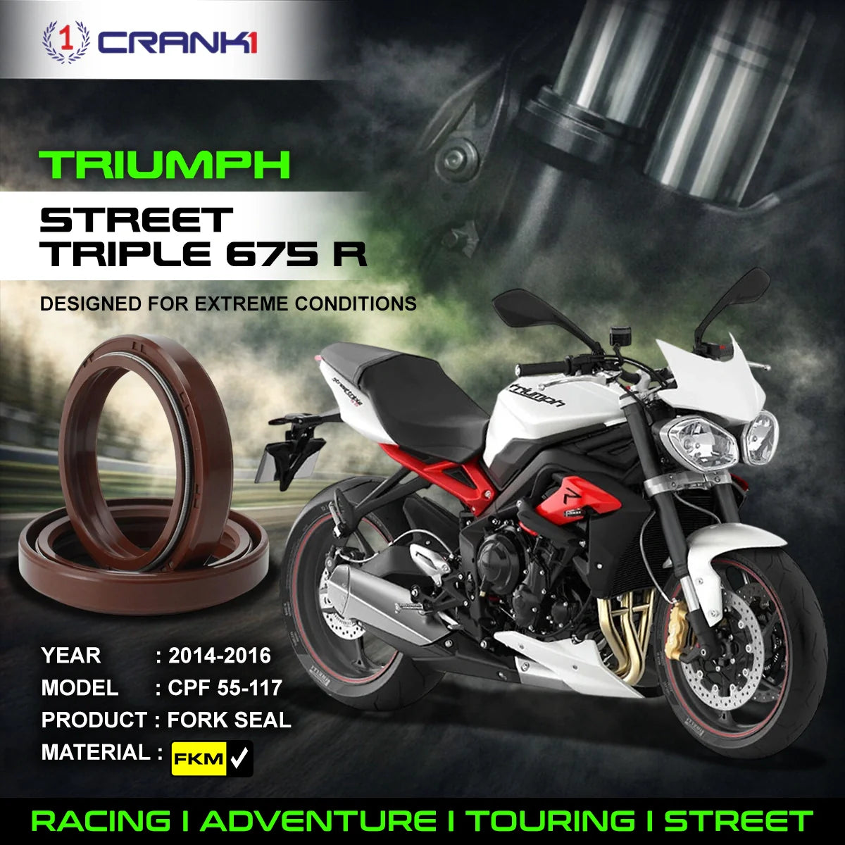 Fork Oil Seals Pair For Triumph Street Triple 675 R (2014-2016) - CPF55-117 - CRANK1
