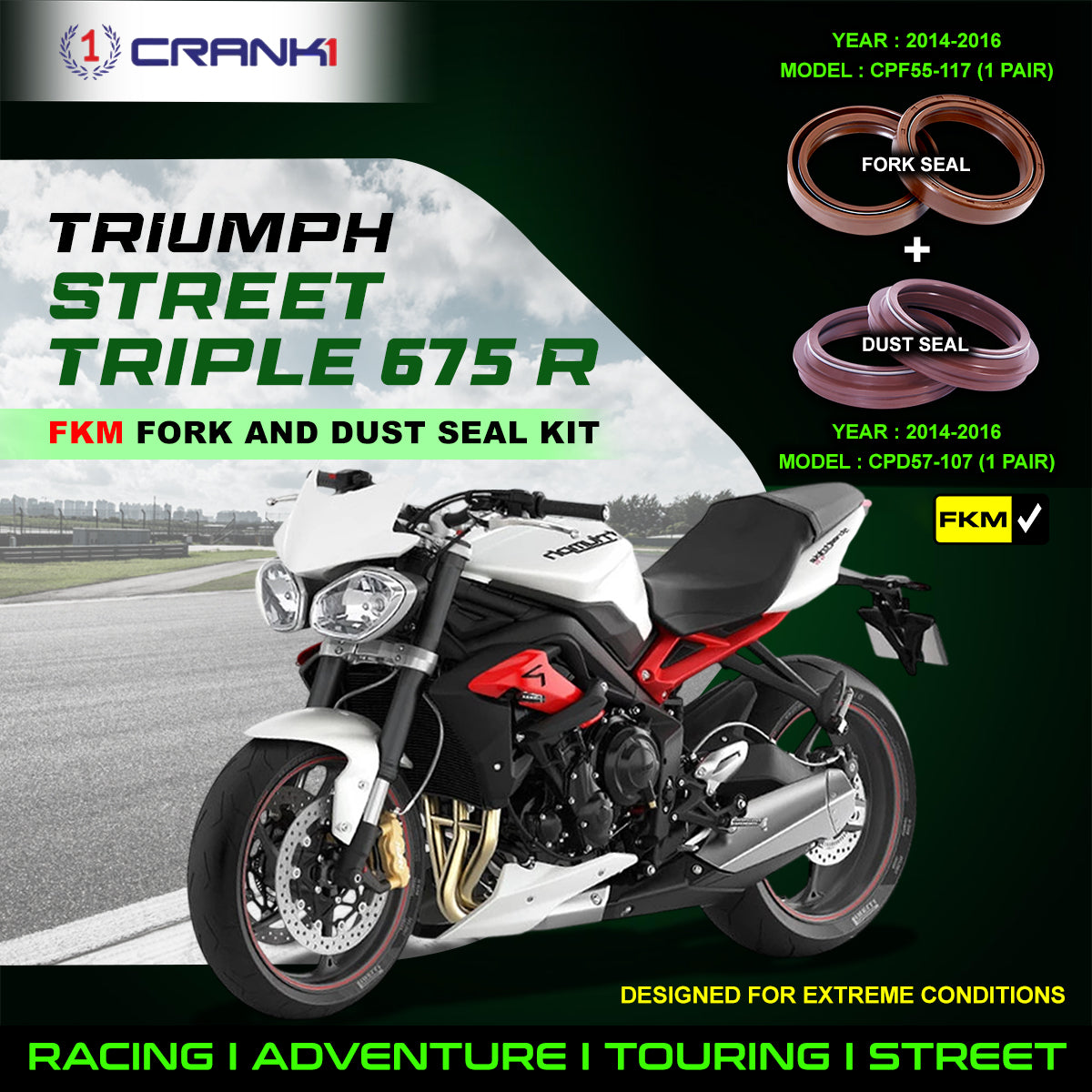 Fork And Dust Seals Kit For Triumph Street Triple 675 R  (2014-2016) - CRANK1
