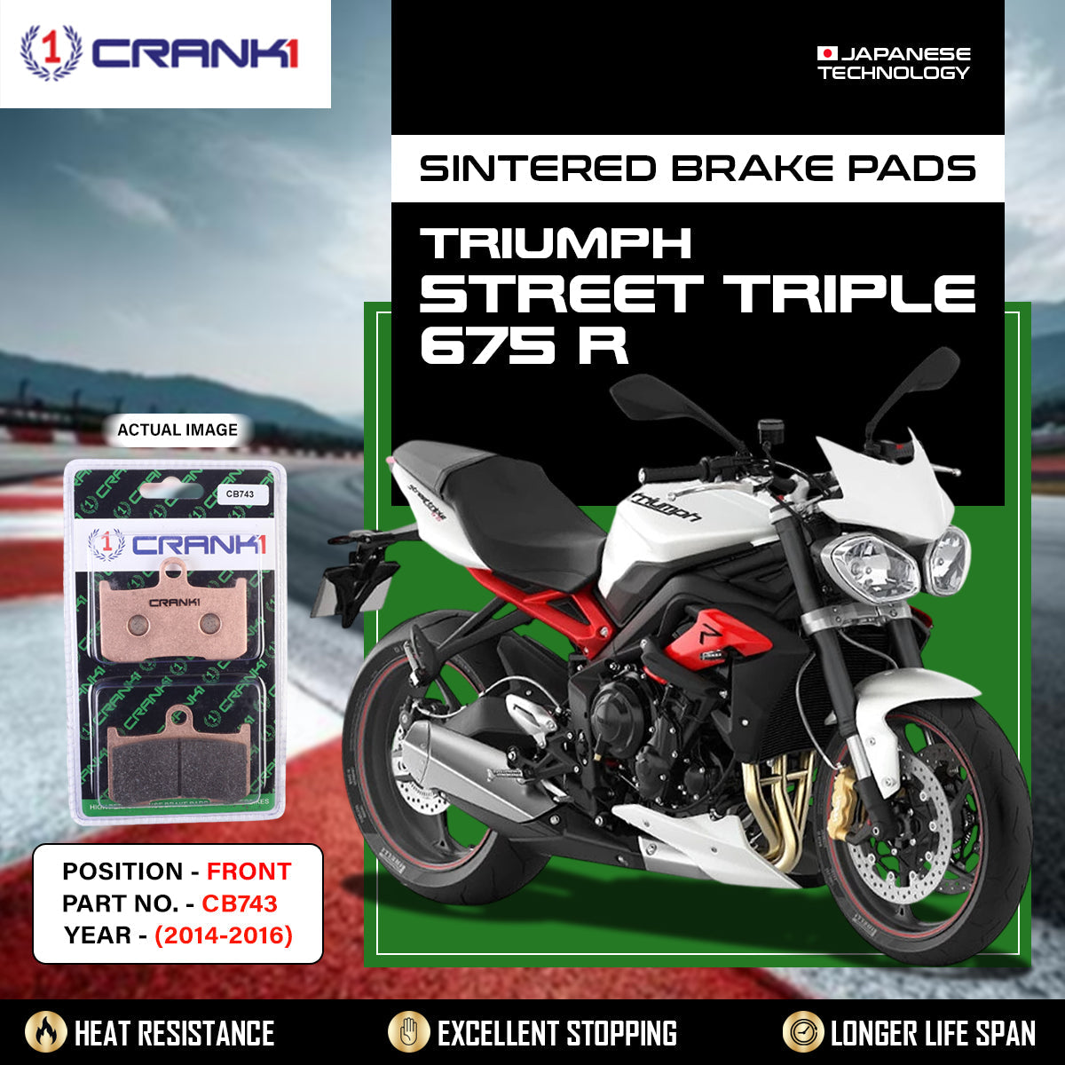 Sintered Brake Pads For Triumph Street Triple 675 R (2014-2016) - Front - CB743 - 2 Sets Required - CRANK1