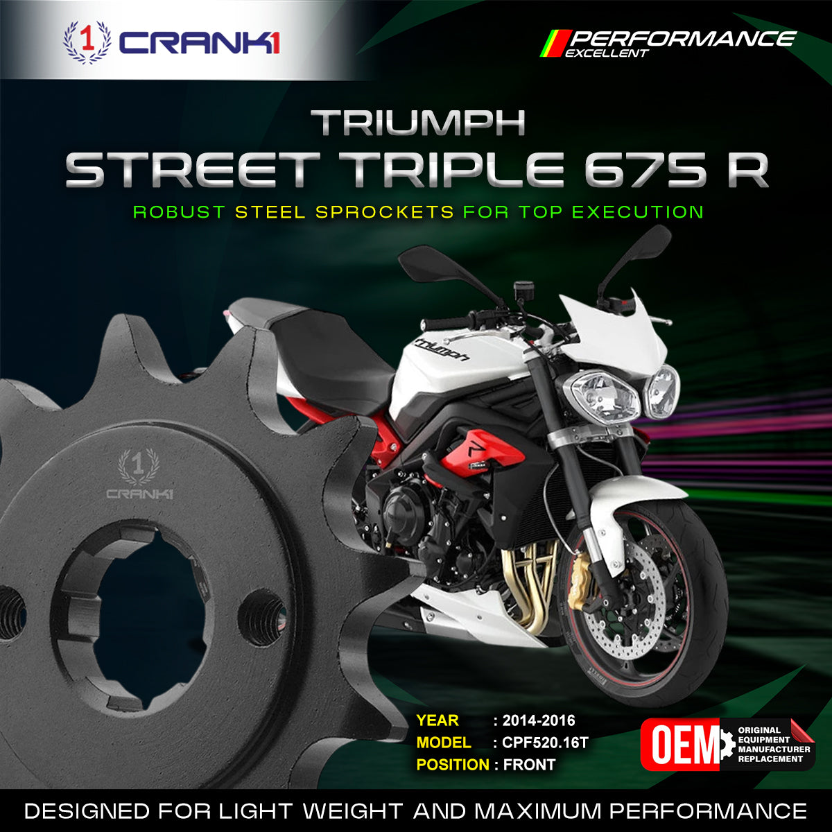 Sprocket For Triumph Street Triple 675 R (2014-2016) - Front - CPF520.16T - CRANK1