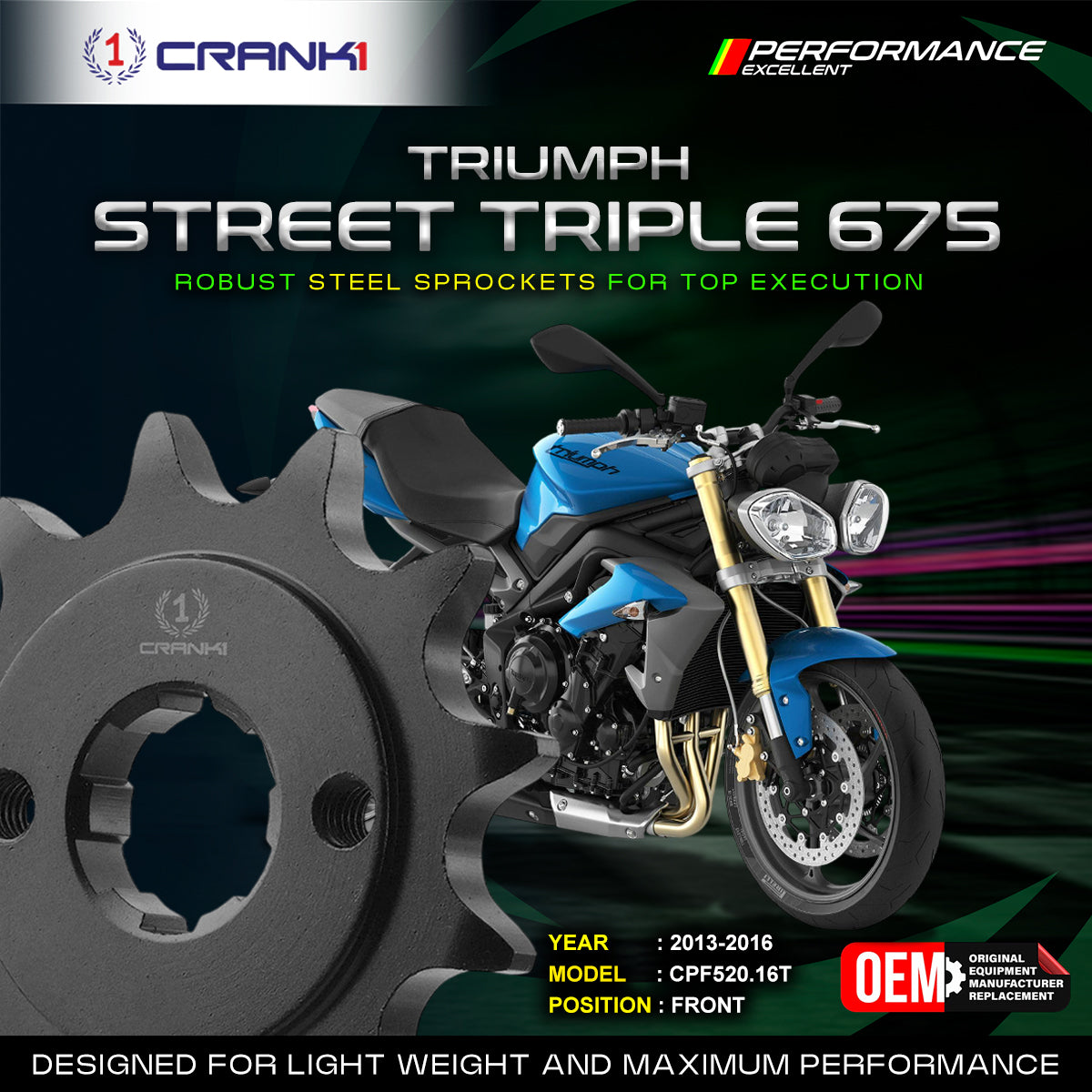 Sprocket For Triumph Street Triple 675 (2013-2016) - Front - CPF520.16T - CRANK1