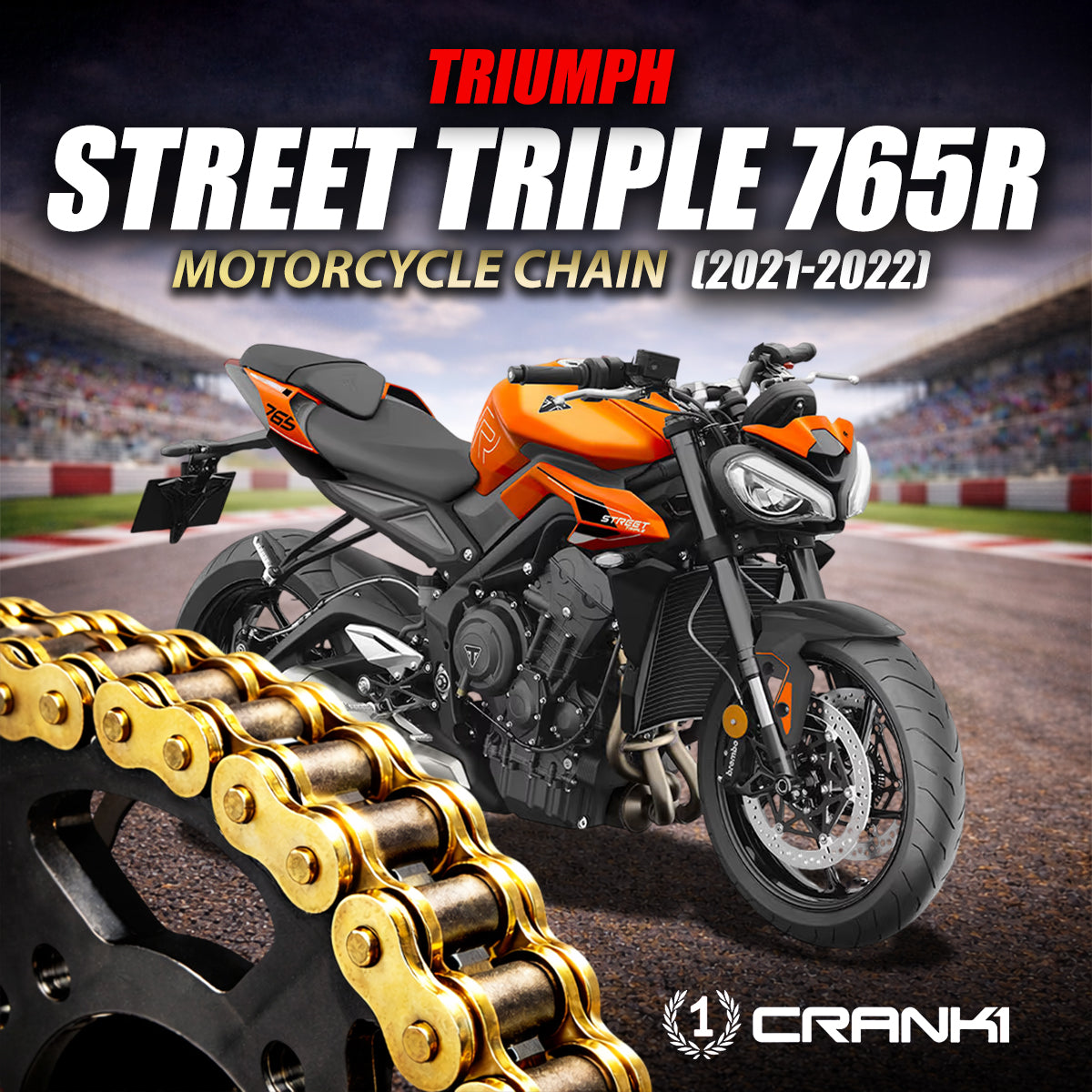 Chain For Triumph Street Triple 765R (2021-2022) - 525 Pitch x 118 Links Gold (ZVMX) - CRANK1
