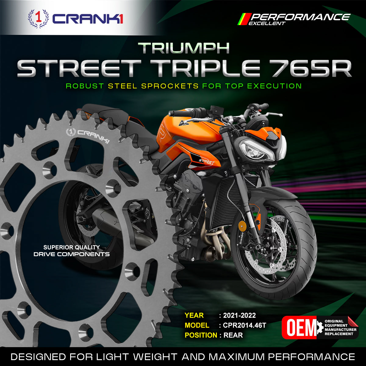 Sprocket For Triumph Street Triple 765R (2021-2022) - Rear - CPR2014.46T - CRANK1