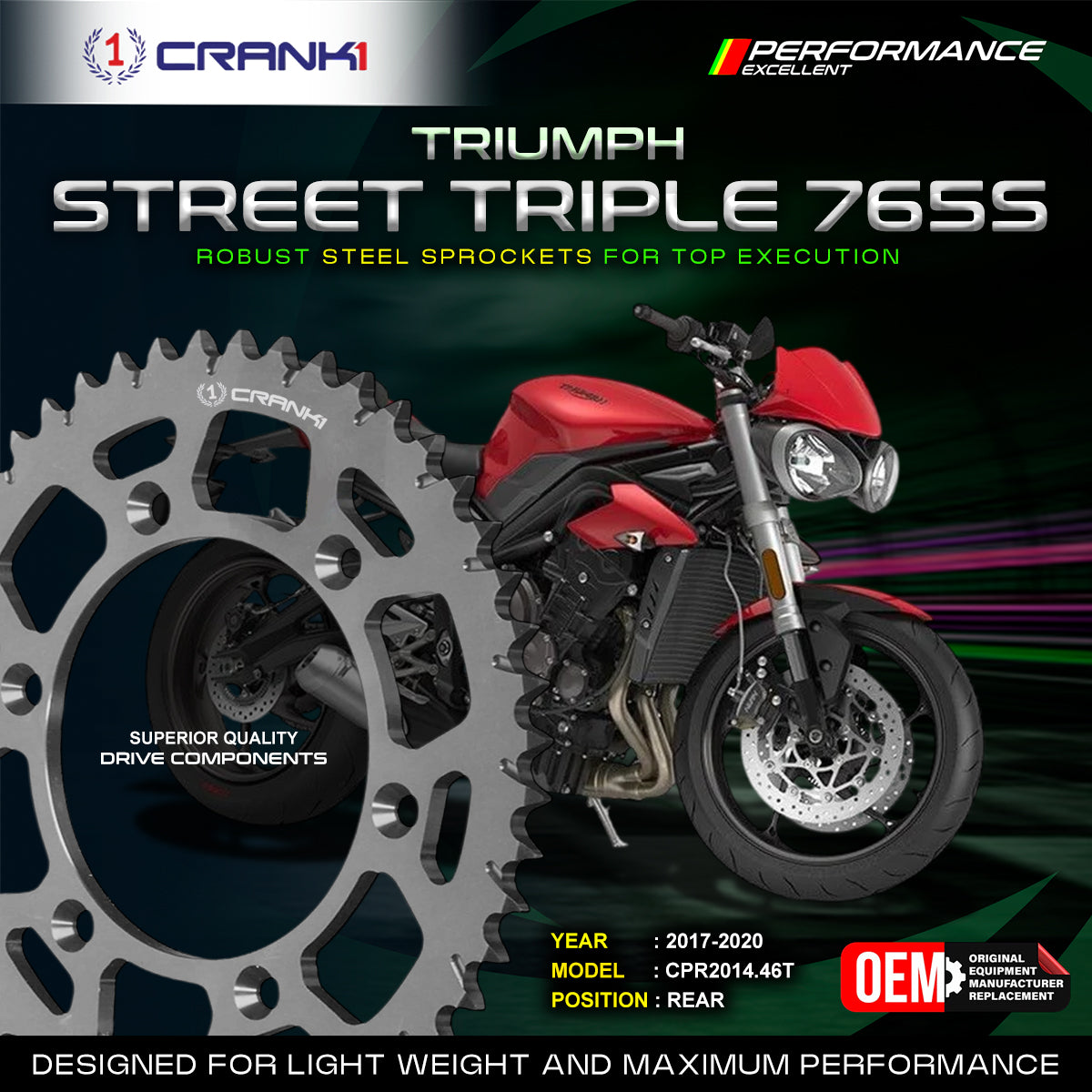 Sprocket For  Triumph Street Triple 765S (2017-2020)  - Rear - CPR2014.46T - CRANK1