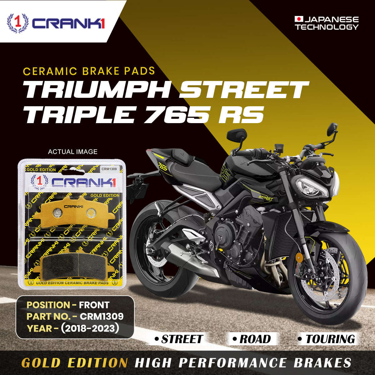Ceramic Brake Pads For Triumph Street Triple 765 RS (2018-2023) - Front - CRM1309 - 2 Sets - CRANK1