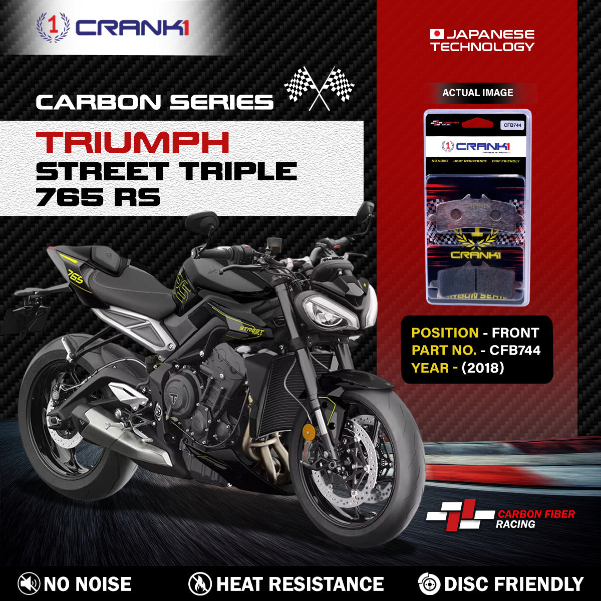 Carbon Brake Pads For Triumph Street Triple 765 RS (2018) - Front - CFB744 - 2 Sets - CRANK1