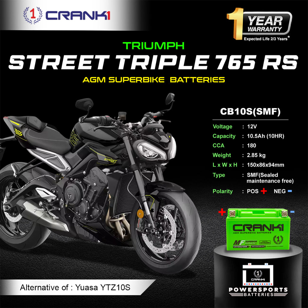 Battery For Triumph Street Triple 765 RS (2021 onwards) - CB10S - Factory Activated - CRANK1
