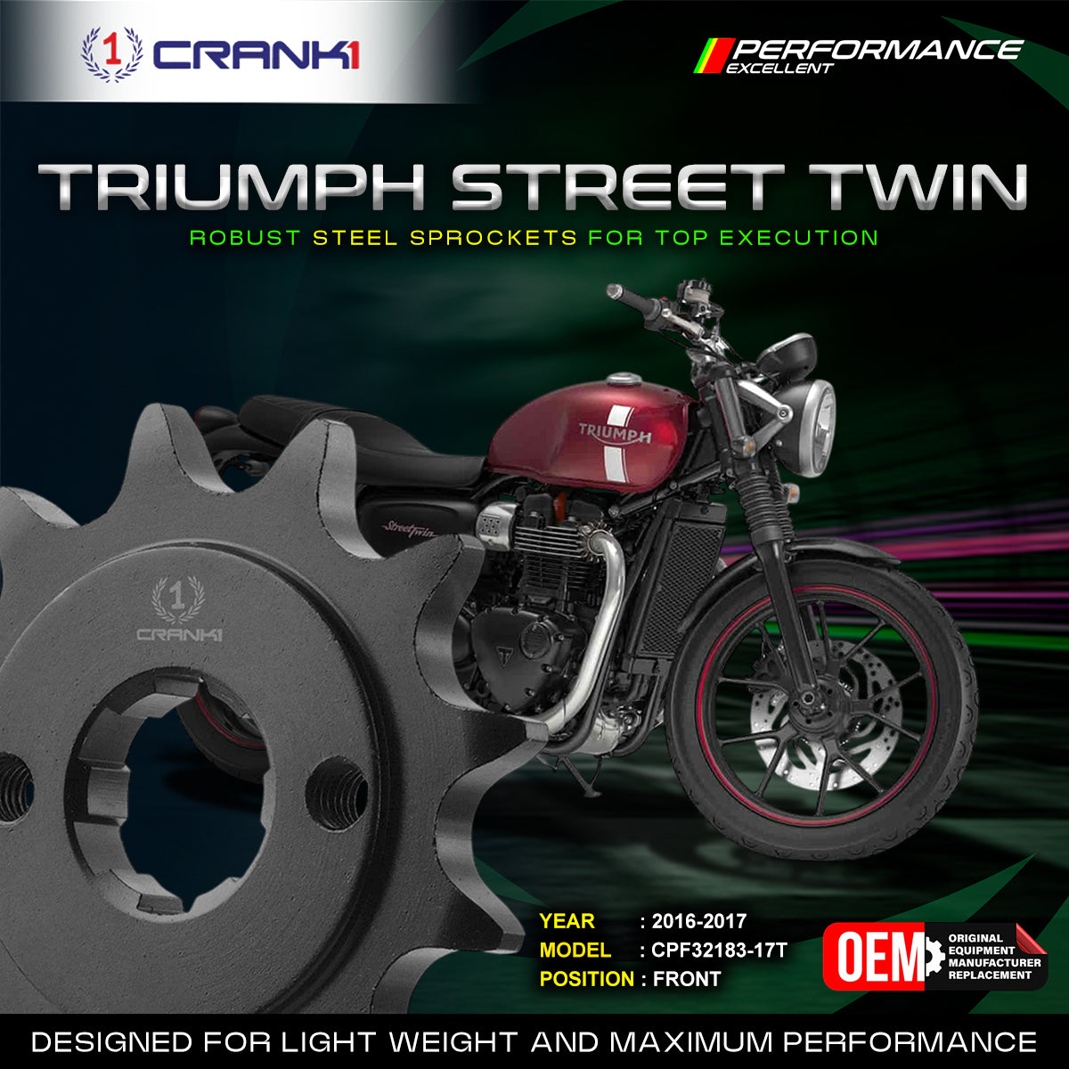 Sprocket For Triumph Street Twin (2016-2017) - Front - CPF32183-17T - CRANK1