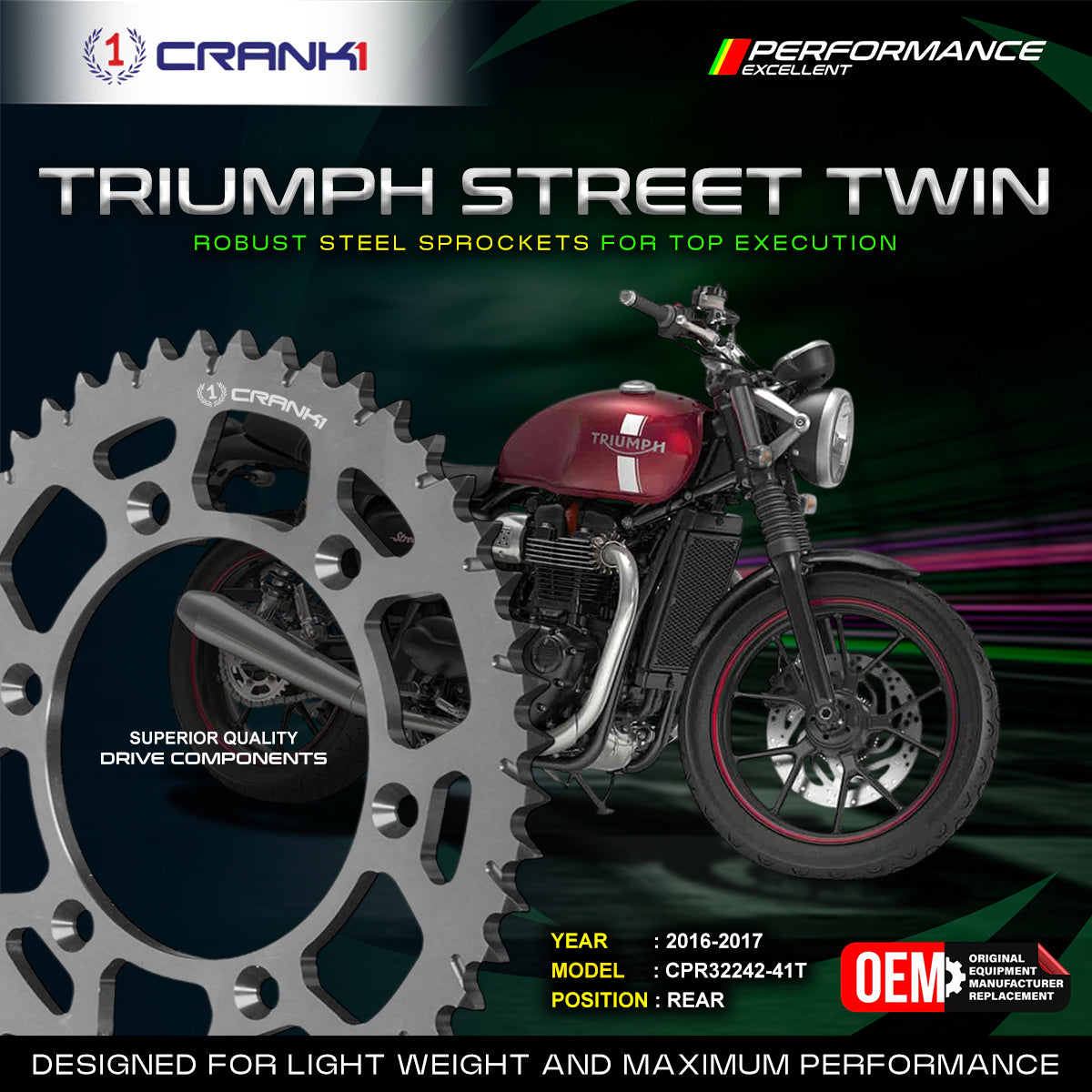 Sprocket For Triumph Street Twin (2016-2017) - Rear - CPR32242-41T - CRANK1