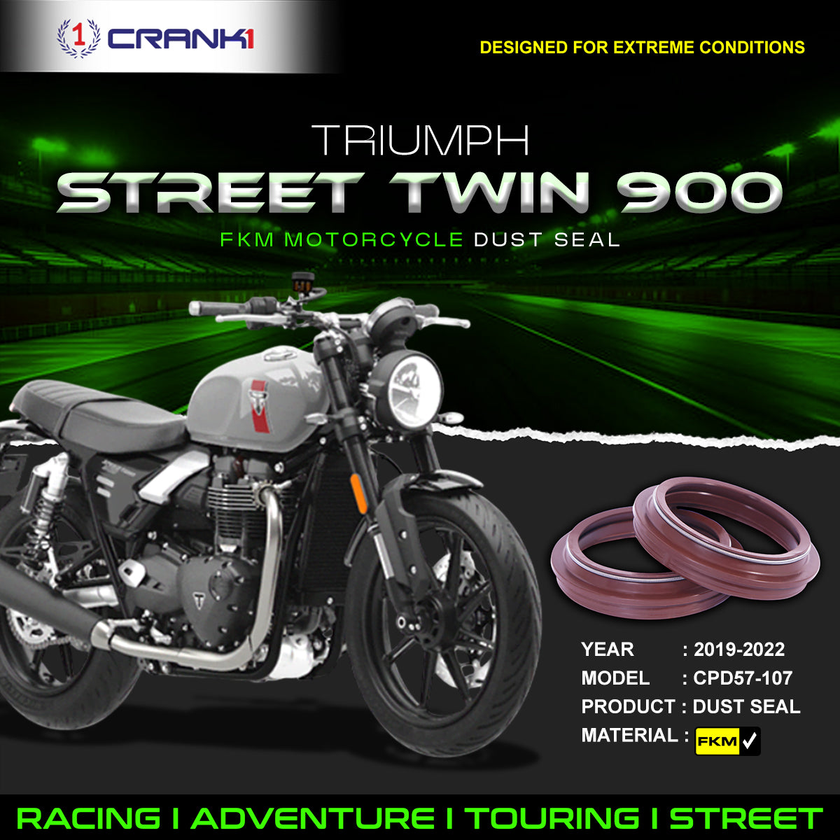 Fork Dust Seals Pair For Triumph Street Twin 900 (2019-2022) - CPD57-107 - CRANK1