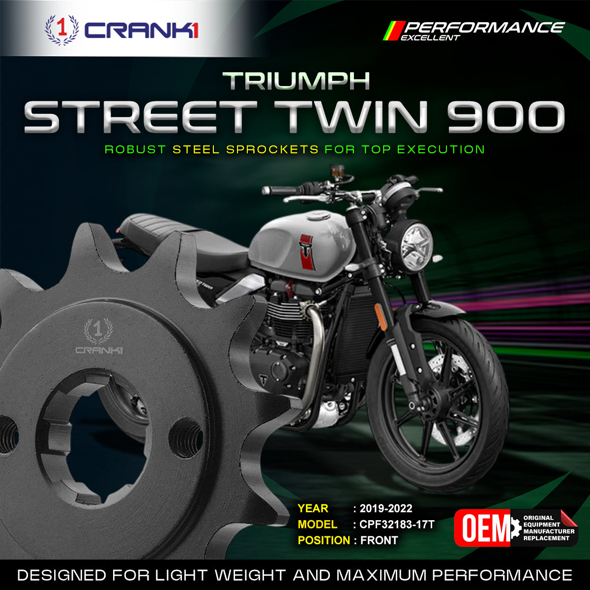 Sprocket For Triumph Street Twin 900 (2019-2022) - Front - CPF32183-17T - CRANK1