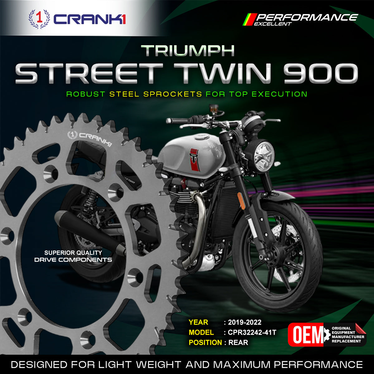 Sprocket For Triumph Street Twin 900 (2019-2022) - Rear - CPR32242-41T - CRANK1