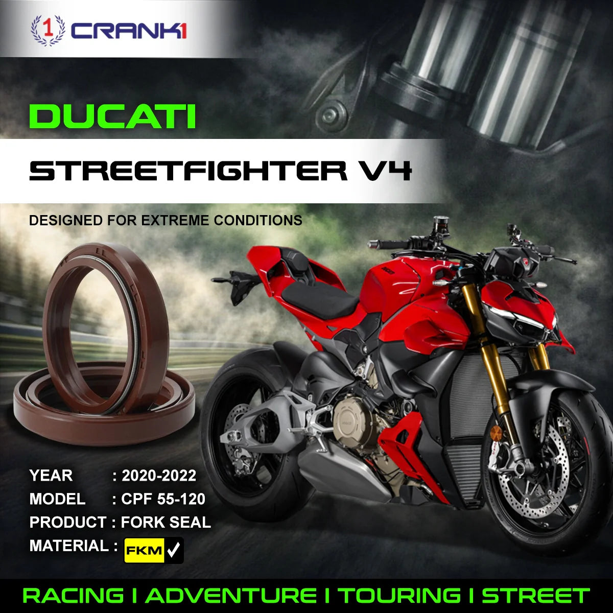 Fork Oil Seals Pair For Ducati Streetfighter V4 (2020-2022) - CPF55-120 - CRANK1