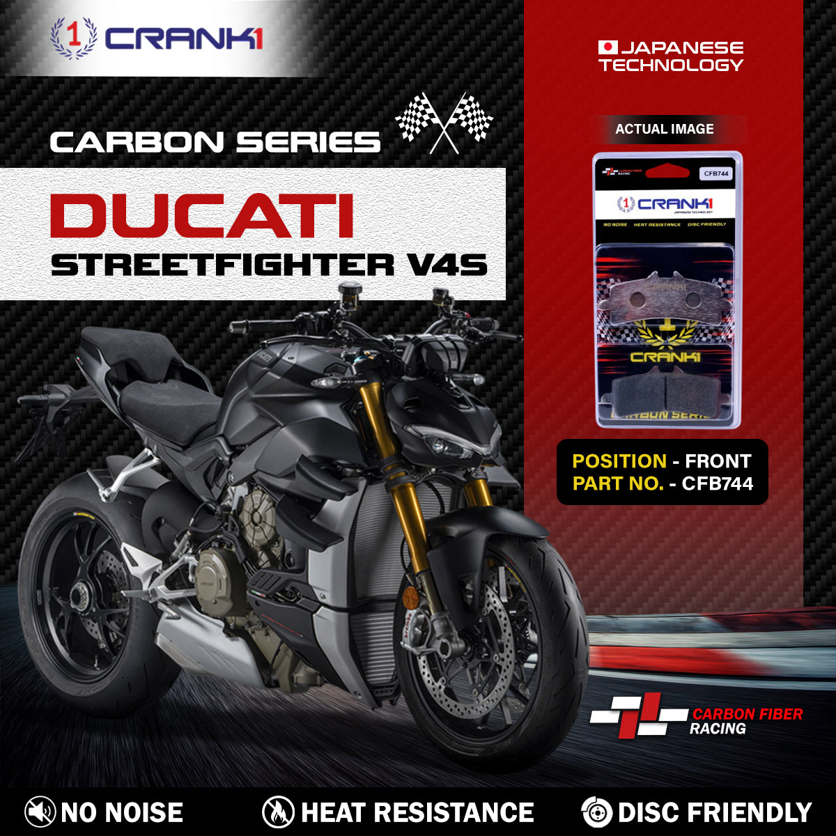 Carbon Brake Pads For Ducati Streetfighter V4S - Front - CFB744 - 2 Sets - CRANK1