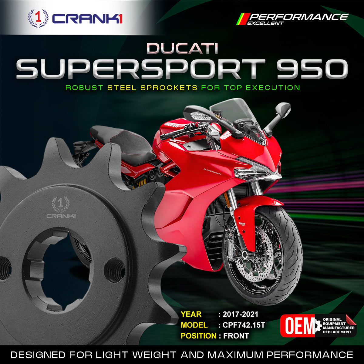 Sprocket For Ducati SuperSport 950 (2017-2021) - Front - CPF742.15T - CRANK1