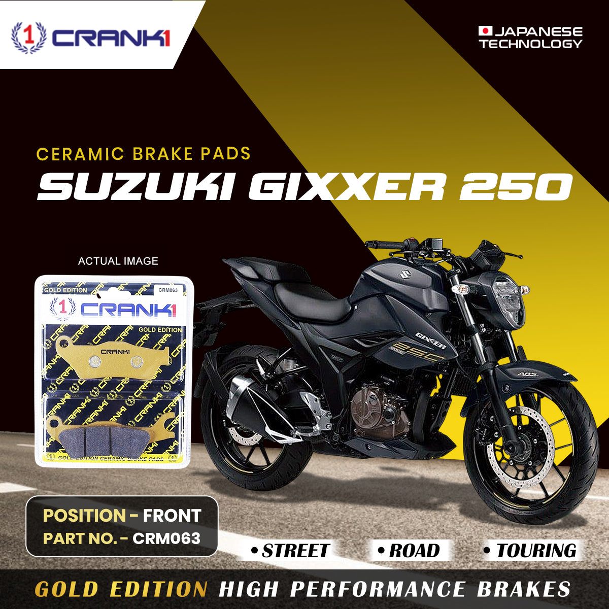 Ceramic Brake Pads For Suzuki Gixxer 250 - Front - CRM063 - 1 Set - CRANK1
