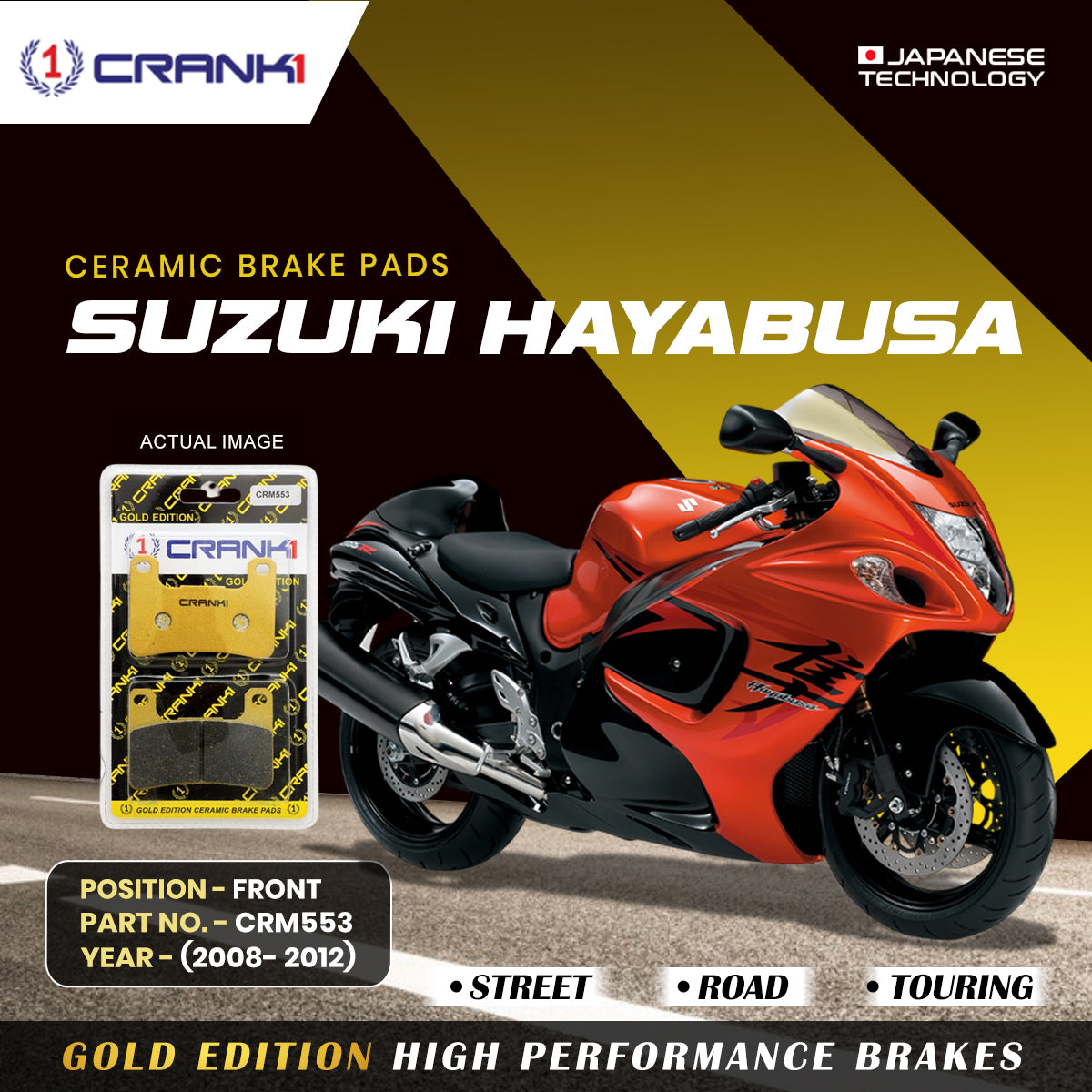 Ceramic Brake Pads For Suzuki Hayabusa (2008-2012) - Front - CRM553 - 2 Sets - CRANK1