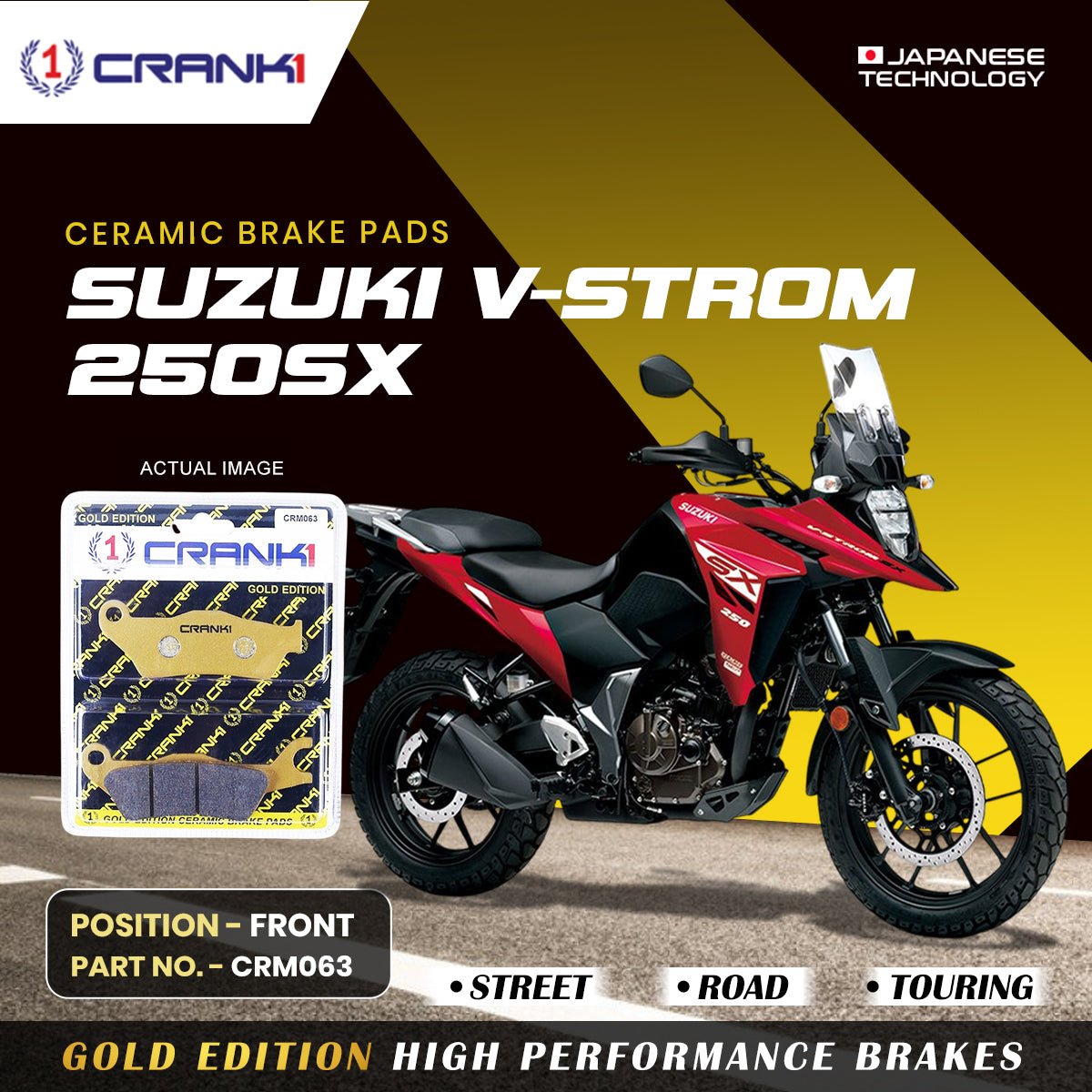 Ceramic Brake Pads For Suzuki V-Strom 250SX - Front - CRM063 - 1 Set - CRANK1