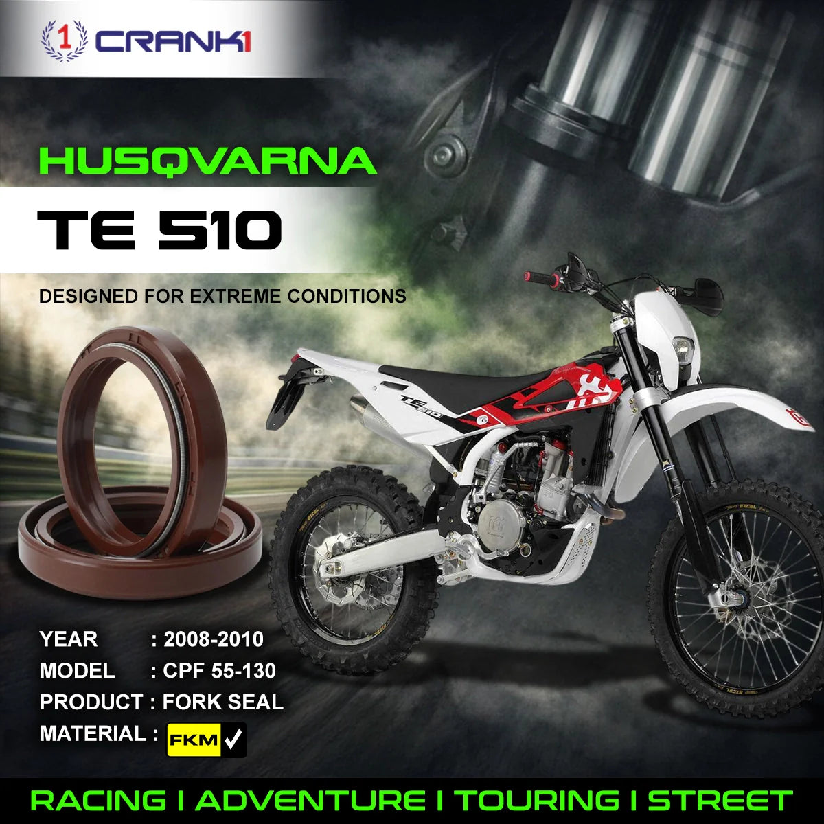Fork Oil Seals Pair For Husqvarna TE 510 (2008-2010) - CPF55-130 - CRANK1