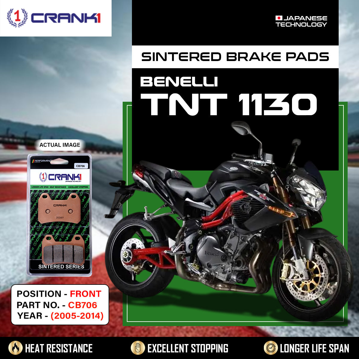 Sintered Brake Pads For Benelli TNT 1130 (2005-2014) - Front - CB706 - 2 Sets - CRANK1