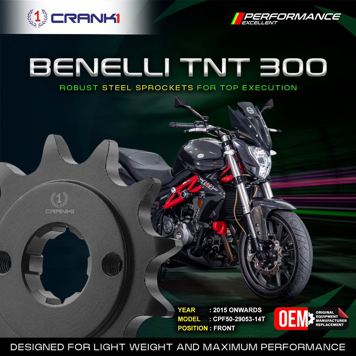 Sprocket For Benelli TNT 300 (2015 Onwards) - Front - CPF50-29053-14T - CRANK1