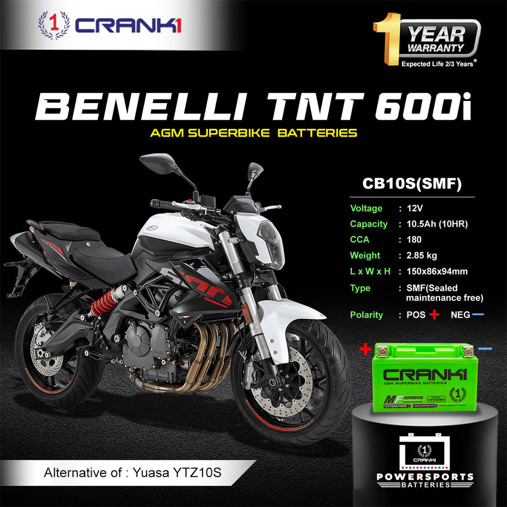 Battery For Benelli TNT 600i (2010-2025) - CB10S - Factory Activated - CRANK1
