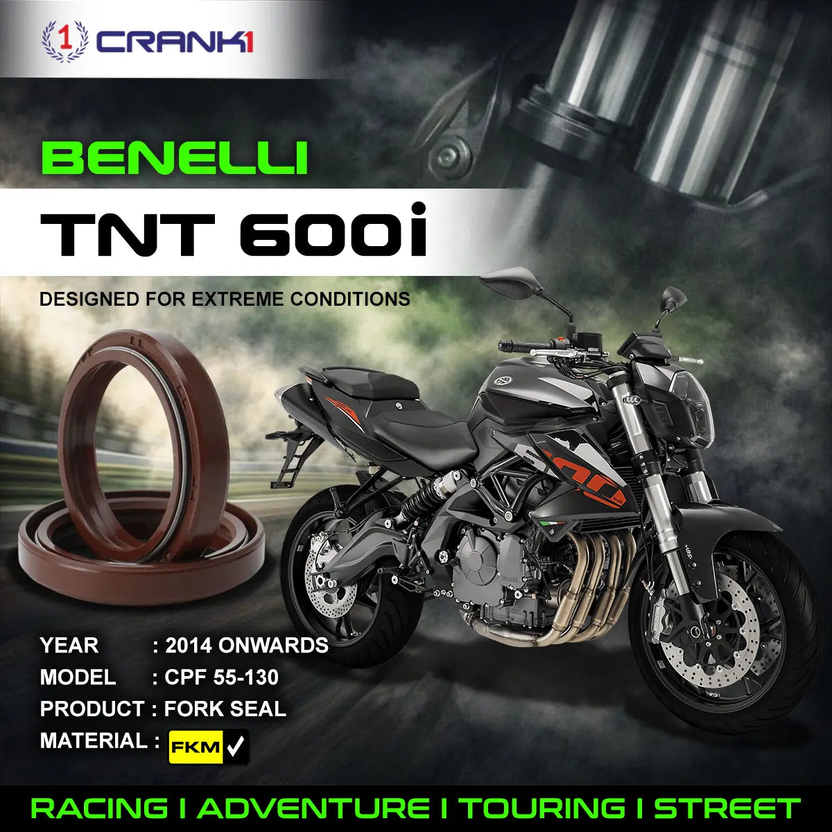 Fork Oil Seals Pair For Benelli TNT 600i (2014 Onwards) - CPF55-130 - CRANK1