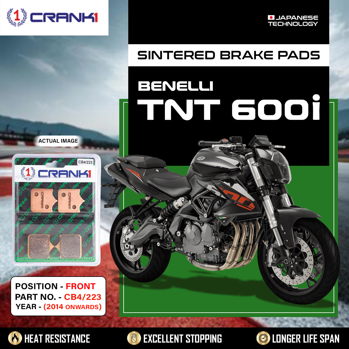 Sintered Brake Pads For Benelli TNT 600i (2014 Onwards) - Front - CB4/223 - 2 Sets - CRANK1