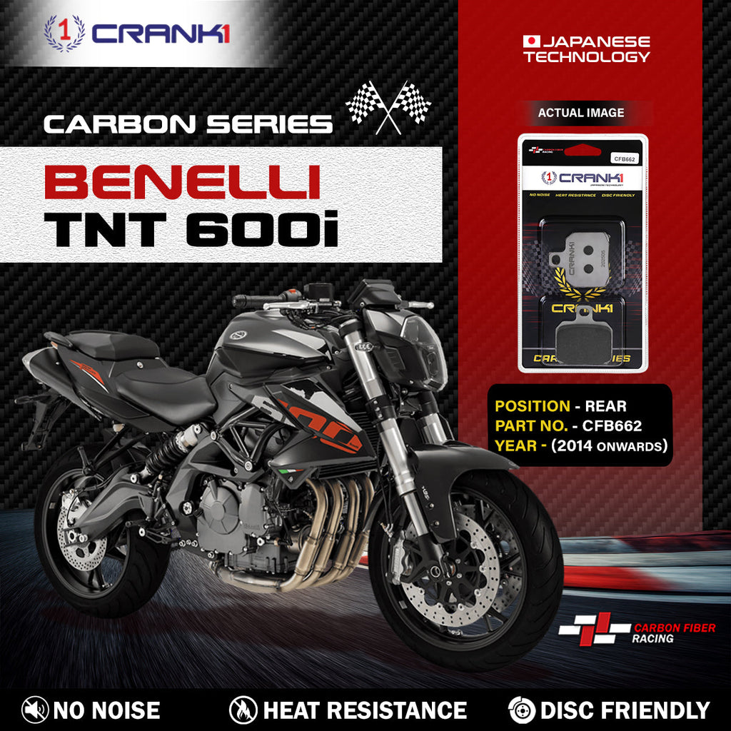 Carbon Brake Pads For Benelli TNT 600i (2014 Onwards) - Rear - CFB662 - 1 Set - CRANK1