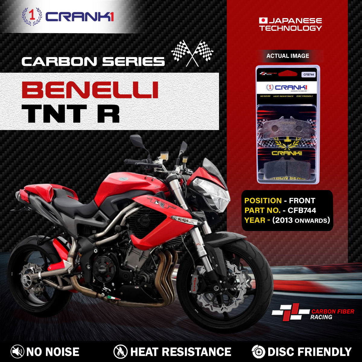 Carbon Brake Pads For Benelli TNT R (2013 Onwards) - Front - CFB744 - 2 Sets - CRANK1