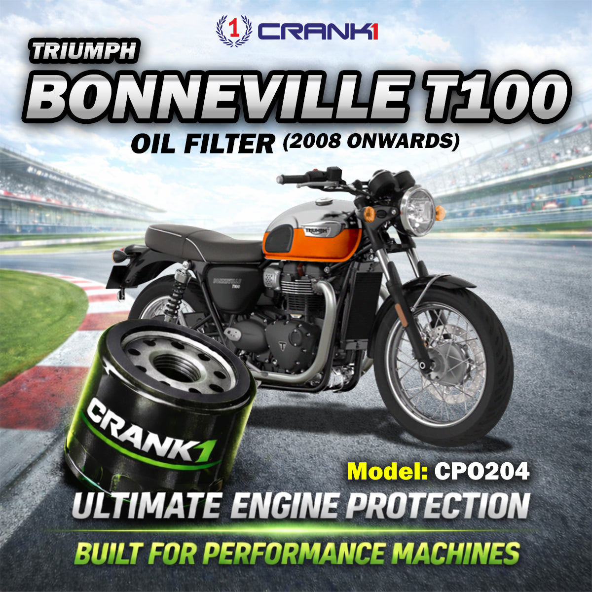 Oil Filter For Triumph Bonneville T100 (2008 Onwards) - CPO204 - CRANK1