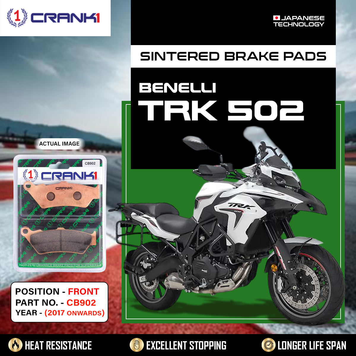 Sintered Brake Pads For Benelli TRK 502 (2017 Onwards) - Front - CB902 - 2 Sets - CRANK1