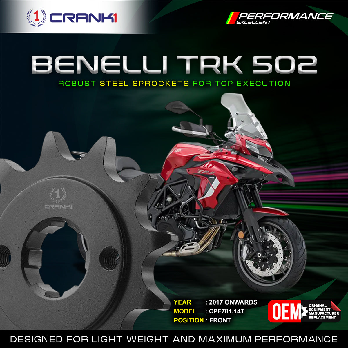 Sprocket For Benelli TRK 502 (2017 Onwards) - Front - CPF781.14T - CRANK1