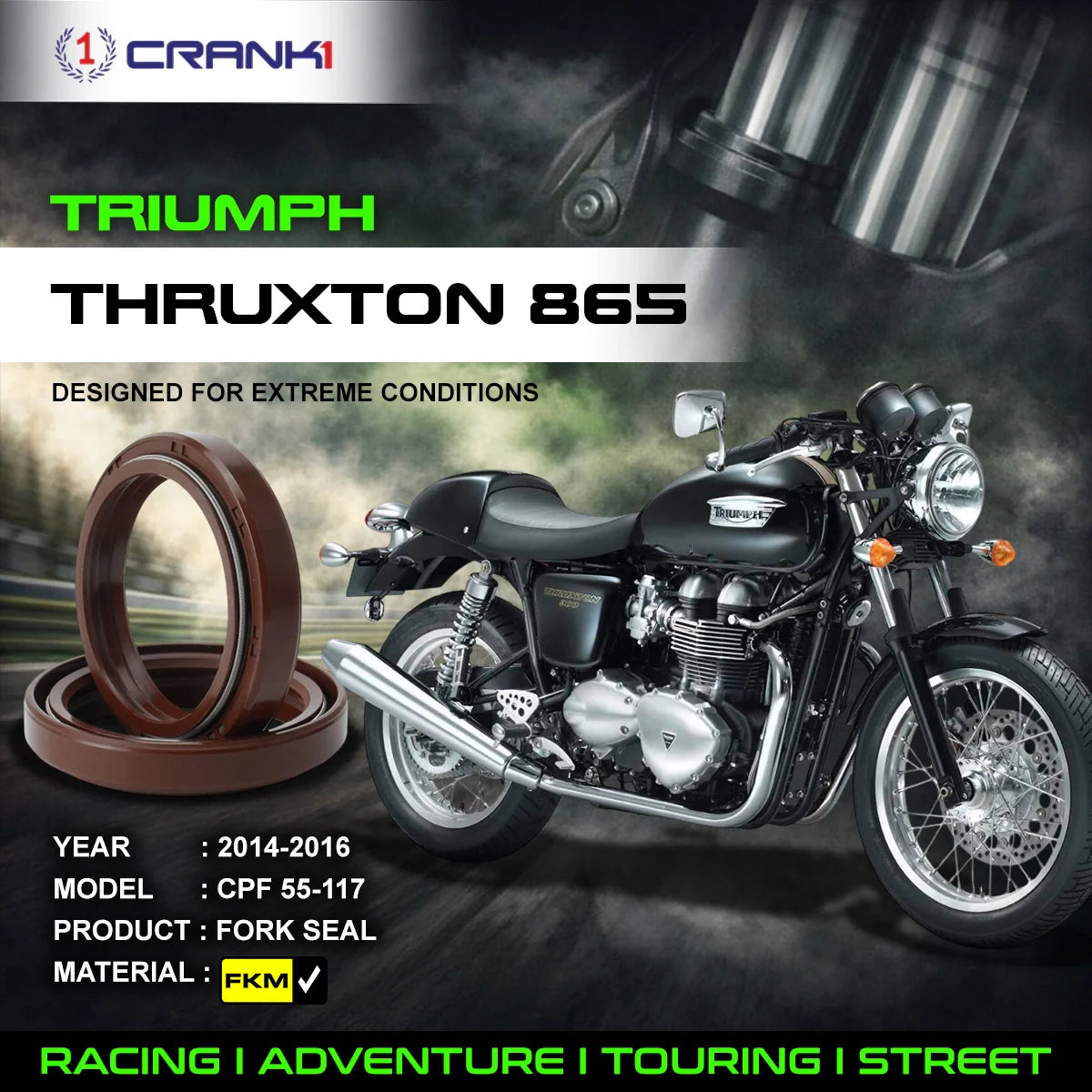 Fork Oil Seals Pair For Triumph Thruxton 865 (2014-2016) - CPF55-117 - CRANK1