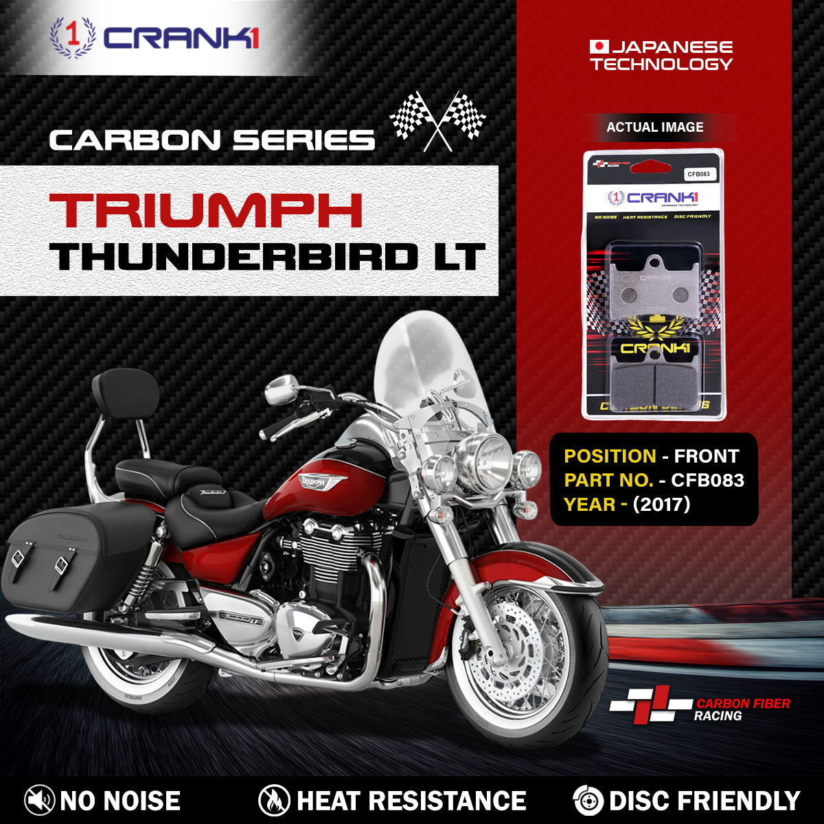 Carbon Brake Pads For Triumph Thunderbird LT (2017) - Front - CFB083 - 2 Sets - CRANK1
