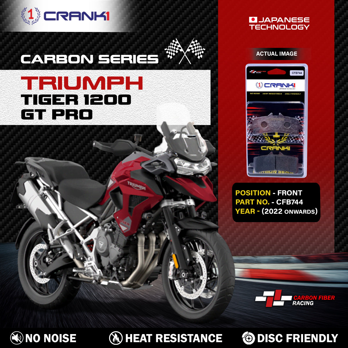 Carbon Brake Pads For Triumph Tiger 1200 GT Pro (2022 Onwards) - Front - CFB744 - 2 Sets - CRANK1