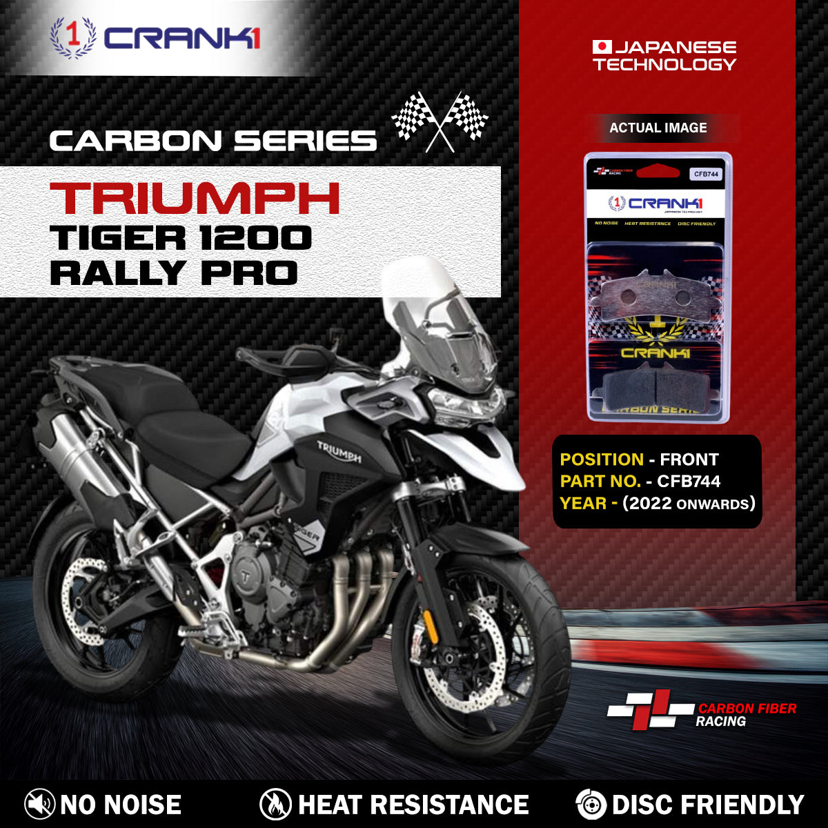 Carbon Brake Pads For Triumph Tiger 1200 Rally Pro (2022 Onwards) - Front - CFB744 - 2 Sets - CRANK1
