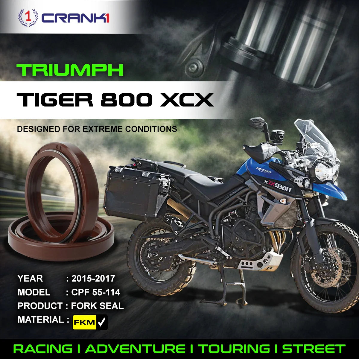 Fork Oil Seals Pair For Triumph Tiger 800 XCX (2015-2017) - CPF55-114 - CRANK1